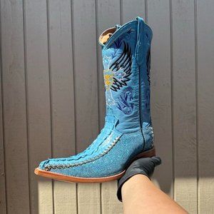 #5 Western Boot with Imitation Cocodrile tail Details in Light Blue, Model 6901